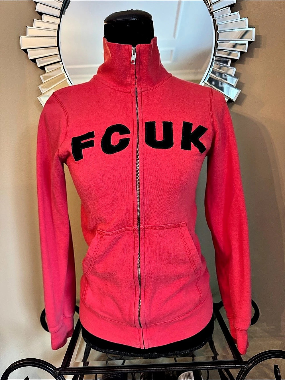 French Connection Denim 1972 Fleece Zip Jacket Pink XS Like New